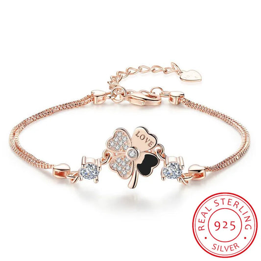 Elegant Heart Clover Bracelet
